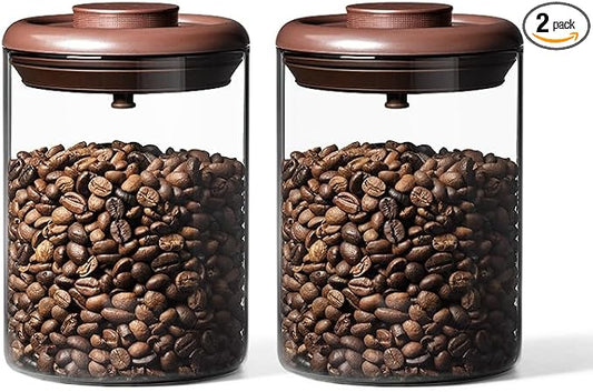 Glass Coffee Canister 900ml x 2 Jar, Airtight Food Storage Container with Pop Lid, Kitchen High Borosilicate Glass Contianers For Tea Coffee Bean Sugar by ANKOU