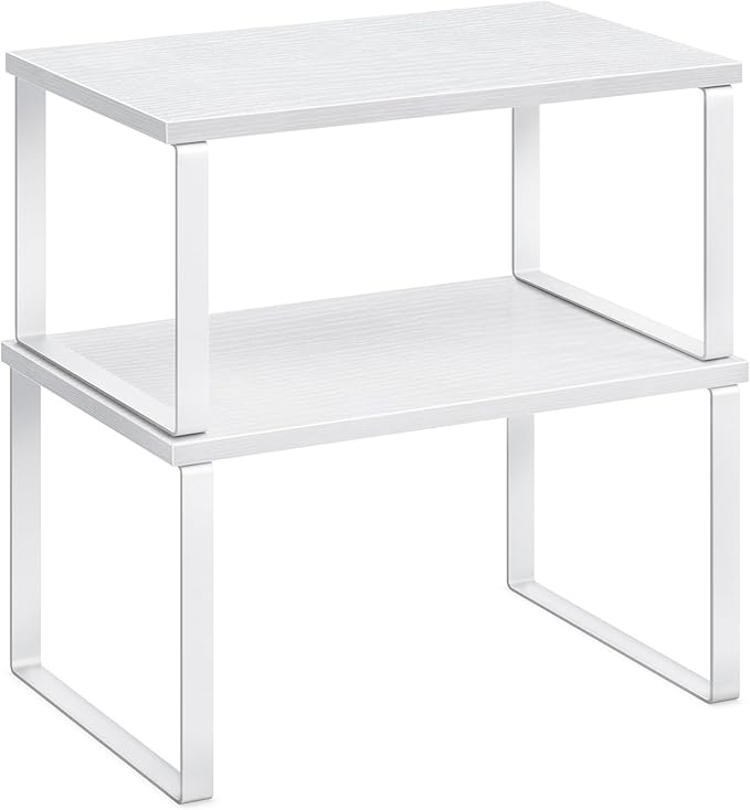 SONGMICS Cabinet Organizer Shelf, Set of 2 Kitchen Counter Shelves, Kitchen Storage, Spice Rack, Stackable, Expandable, Metal and Engineered Wood, 11.7 Inches, Cloud White and Snow White UKCS02W01 by Unknown