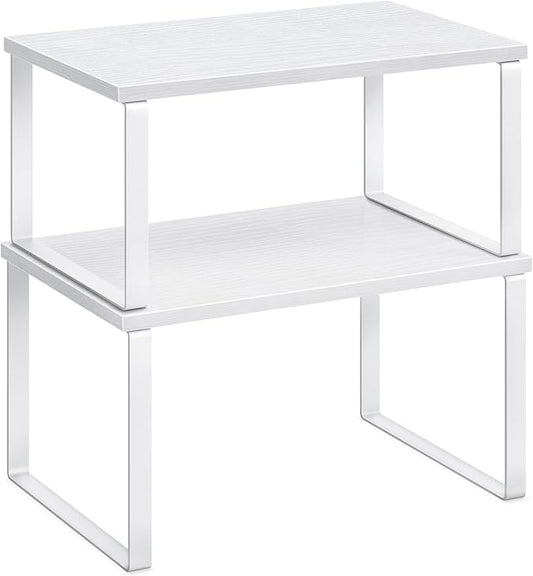 SONGMICS Cabinet Organizer Shelf, Set of 2 Kitchen Counter Shelves, Kitchen Storage, Spice Rack, Stackable, Expandable, Metal and Engineered Wood, 11.7 Inches, Cloud White and Snow White UKCS02W01 by Unknown