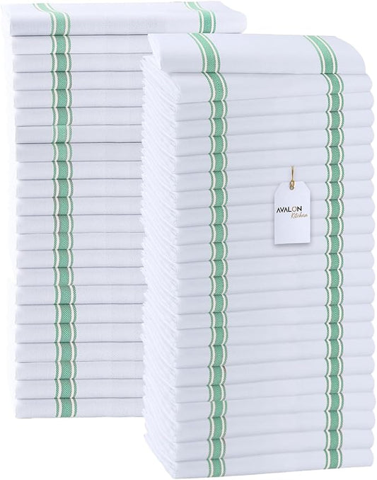Dish Towels 45 Pack Green Stripe 100% Cotton Kitchen Towel 15x25 Inch Tea Towels, Bulk Dish Cloths for Washing Dishes, Kitchen Rags for Drying Dishes by Avalon+Kitchen