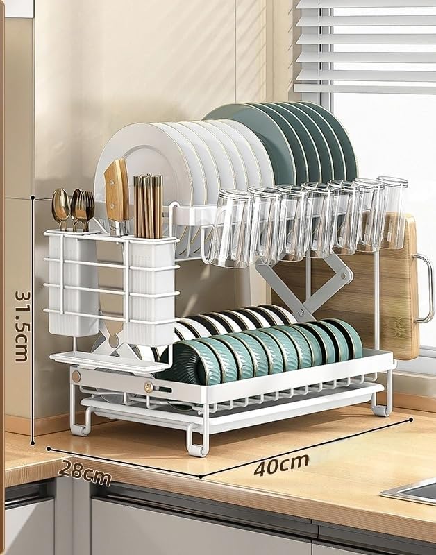 Good Grips Carbon Steel Fold Flat Dish Drying Rack, 2-Tier, with Drainboard, for Kitchen Counter, Collapsible (White) - Image 8