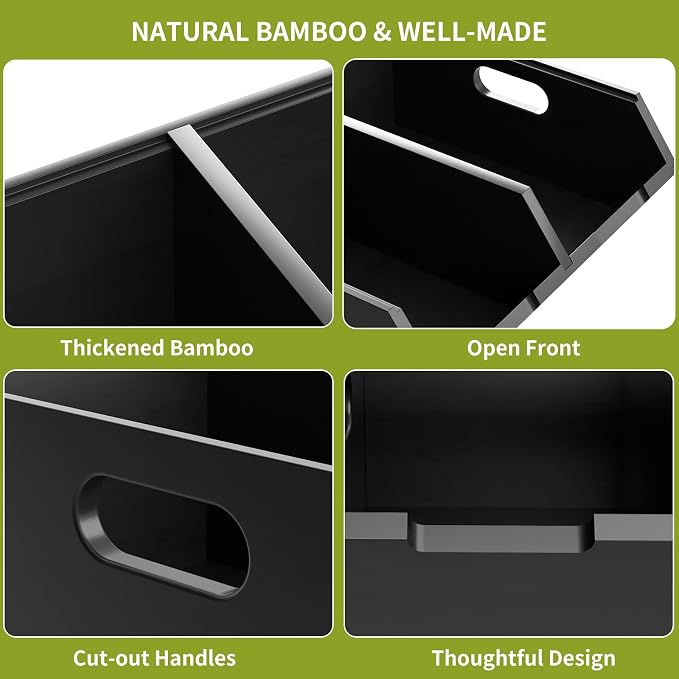 Bamboo Pantry Storage Bins Set, Potato and Onion Storage Bin for Countertop | Open Front Storage Bins, Large Capacity, Stackable Design, Cut-out Handles, FSC-certified Bamboo, No Assembly, Black - Image 6