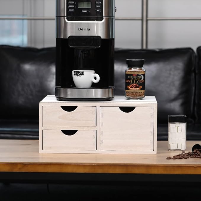 DDYURI Kitchen Storage Organizer with 3 Drawers for Coffee Brew K Cup/Coffee Pod Holder - Office Organization Drawer for Desk, Multi-Purpose Mini Wood Cabinet Countertop Stand Shelf CF2D3C White - Image 6