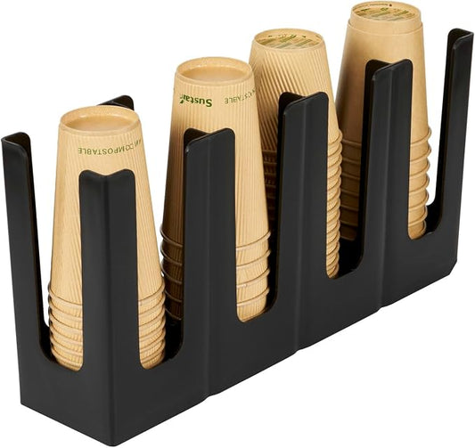 Restaurantware Restpresso Coffee Bar Organizer, 1 Count Durable 4 Compartments, Compact Size, Black Plastic Tabletop Coffee Supplies Organizer For Homes, Office Spaces, Breakrooms, and Lounges by Restaurantware