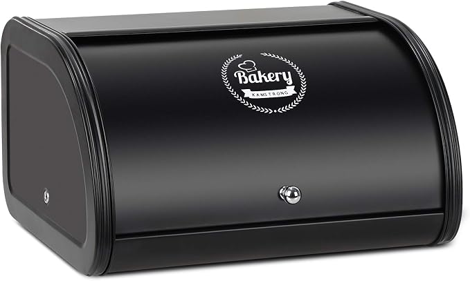 Metal Bread Boxes, Bread Box Storage Bin Kitchen Container with Roll Top Lid Iron Countertop Containers Metal Food Storage Bread Keeper Large Capacity Home Kitchen Counter (Black) - Image 2