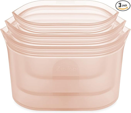 Zip Top Reusable Food Storage Bags | 3 Dish Set [Peach] | Silicone Meal Prep Container | Microwave, Dishwasher and Freezer Safe | Made in the USA by ZipTop