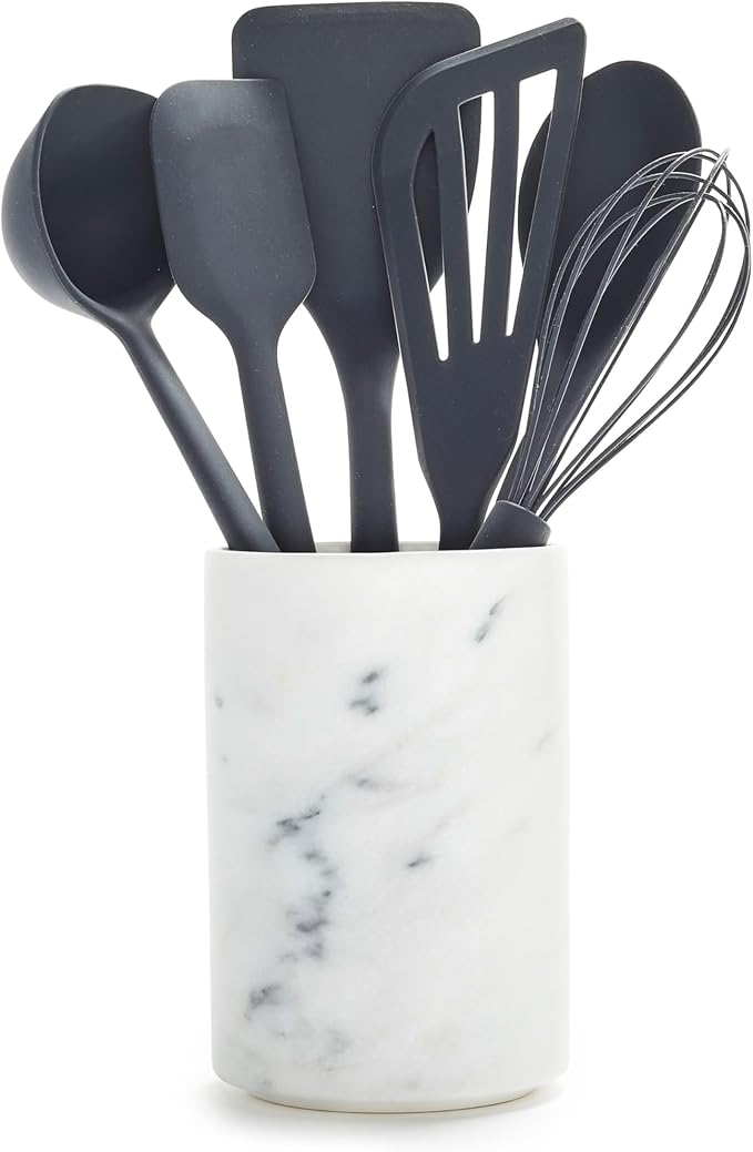 GreenPan Silicone 7 Piece Utensil & Crock Set, Cooking Kitchen Utensil, Flexible Rubber Nonstick Cookware, Rigid Steel Core, Heat-Resistant, Anti-Slip Handle, BPA-Free, Dishwasher Safe, Charcoal Gray by GreenPan
