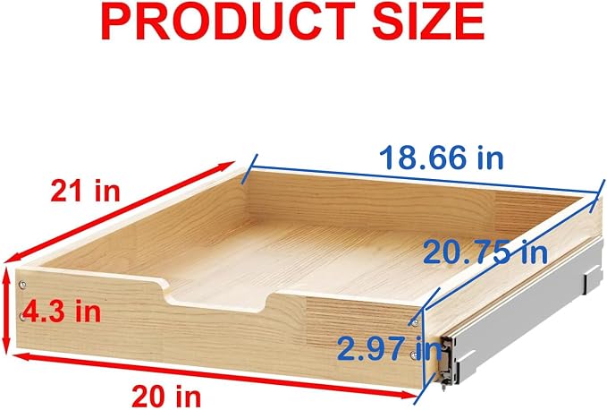 Sikarou Wood Pull Out Cabinet Organizer 20" W x 21" D, Heavy-Duty Sliding Drawers for Inside Cabinets Storage and Organization for Kitchen, Pantry, Bathroom - Image 2