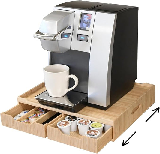 Mobilevision Bamboo Drawer & Large Sliding Tray for K-Cup & Espresso Pod Storage Organize Coffee Maker & countertop appliances for Kitchen & Office Break Rooms by MobileVision