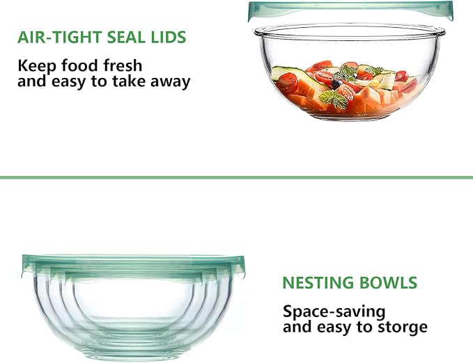 WhiteRhino Glass Mixing Bowl with Lids Set of 4,(1,1.5,2.5,3.7) Large Salad Bowl,Space-Saving Stacking Bowl for Kitchen Food Storage,Glass bowl for Cooking,Baking - Image 4
