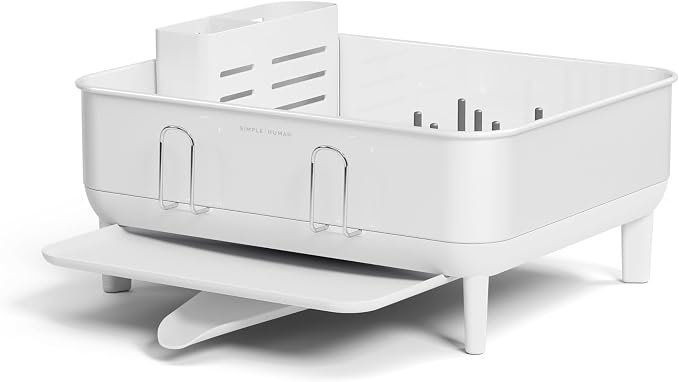 simplehuman Steel Frame Dishrack, Compact Dish Drying Rack for Small Kitchens, 360º Easy Drain Swivel Spout, Anti-Residue Coating, Moisture Control Surface, White by Unknown