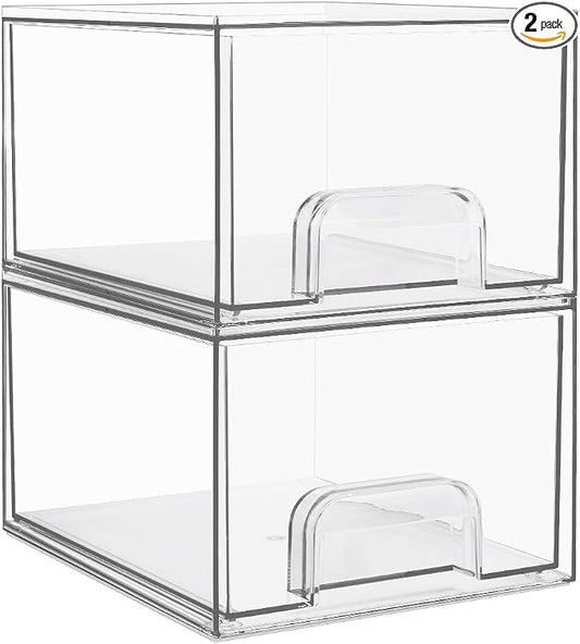 Vtopmart 2 Pack Small Clear Stackable Storage Drawers,Acrylic Bathroom Makeup Organizer,Plastic Storage Bins for Vanity, Undersink, Kitchen Cabinets, Pantry, Home Organization | Hair accessories, Bathroom Makeup Accessorie Organizer, Plastic Bins For D... by Vtopmart