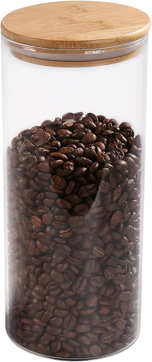 Glass Coffee Bean Container, 52.36 FL OZ (1550 ML), [Thickened Version] Glass Food Storage Jar with Airtight Seal Bamboo Lid - Clear Food Storage Canister for Serving Tea, Coffee, Spice and More by 77L