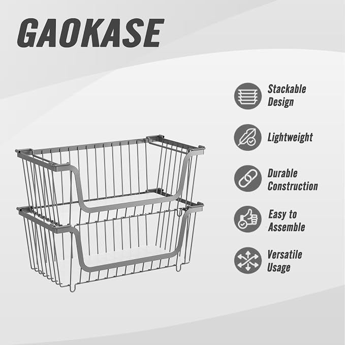 4 Pcs Stackable Wire Baskets for Pantry Organizers and Storage, | Vegetable Fruit Basket for Countertop,Kitchen Storage Metal Baskets,Produce Potato Onion Storage Bin,Gray - Image 8