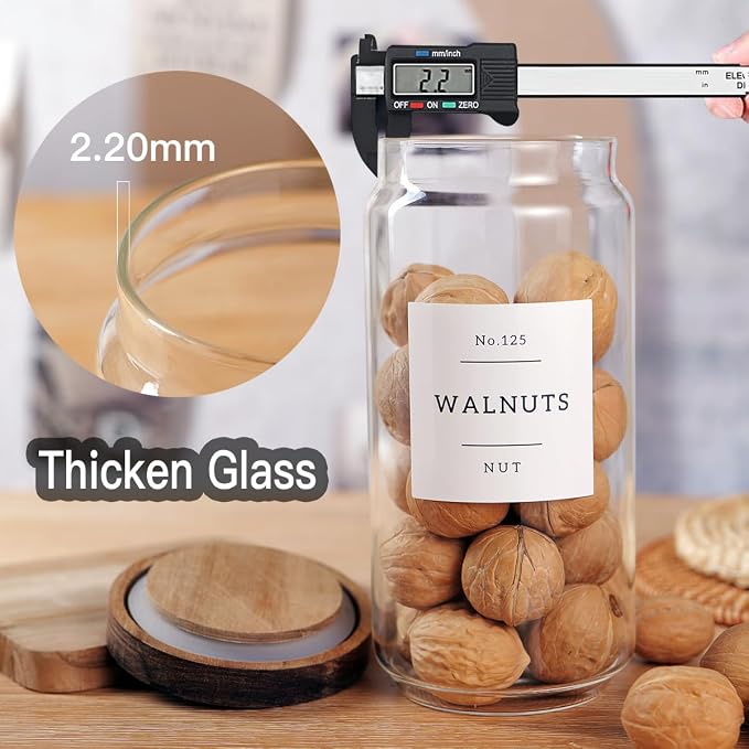 5 Set Glass Pantry Storage Jars with Acacia Airtight Lid - Thicken Glass Kitchen Canisters with 132 Pantry Labels - Clear Glass Food Storage Containers with Wood Lid for Tea,Sugar,Candy,Cookie,Pasta - Image 5