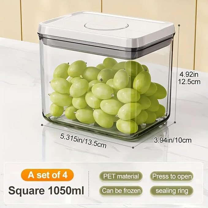 Set of 4 Airtight 1L Food Storage Containers, Stackable BPA-Free Kitchen Pantry Organiser with Pop-Up Lid, Clear Plastic Bins for Dry Food, Cereal, Snacks, and Baking Supplies - Image 7