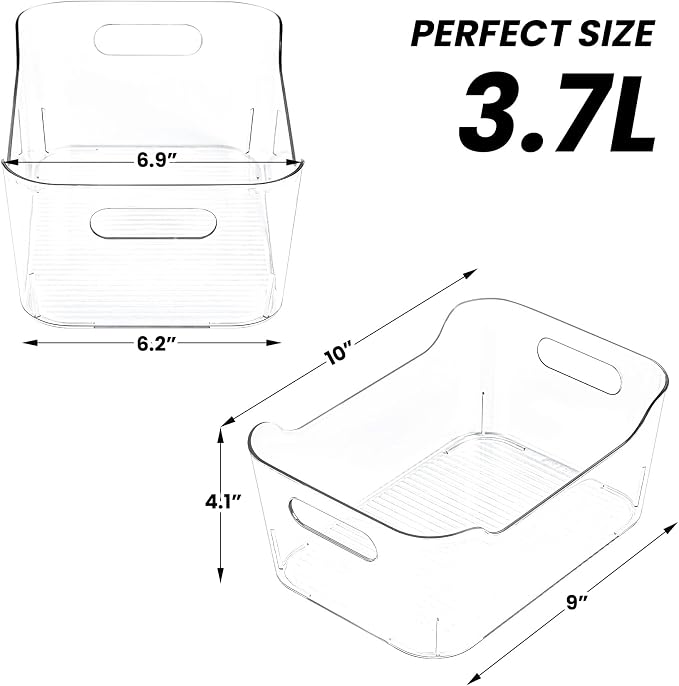 CiWiVOKi 12 Pack Clear Plastic Storage Bins, Acrylic Organizer and Containers with Handle for Pantry, Cabinet, Closet, Refrigerator, Freezer, Bathroom, Kitchen Under Sink Storage - Image 2