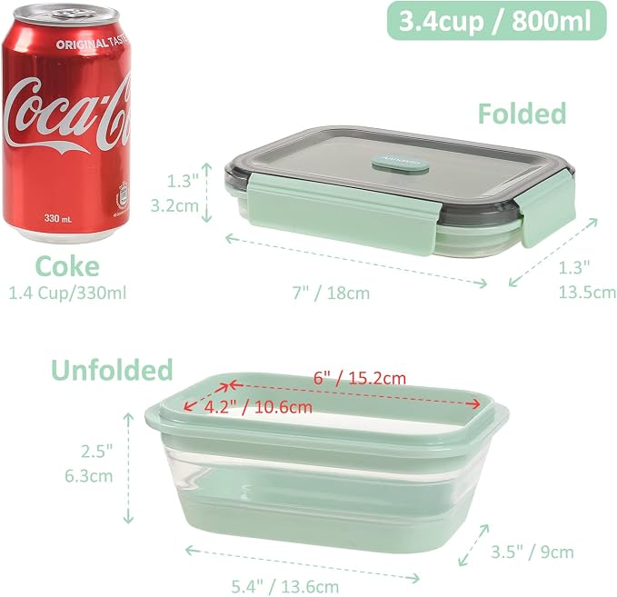 Collapsible Food Storage Containers with Lid & Air Vent, Clear Stacking Silicone Collapsible Food Container Set, Microwave Freezer Dishwasher Safe Space-Saver, Set of 4, Mint Green - Image 7