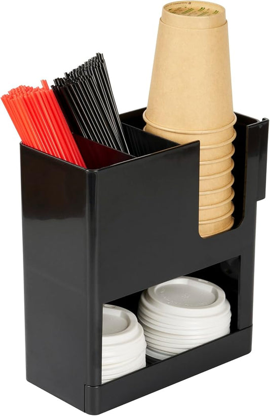 Restaurantware Restpresso Coffee Bar Organizer, 1 Count Durable 4 Compartments, Compact Size, Black Plastic Tabletop Coffee Supplies Organizer For Homes, Office Spaces, Breakrooms, and Lounges by Restaurantware