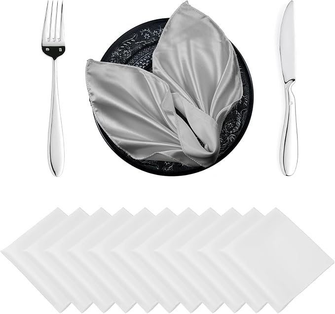MDS® Pack of 25 Satin Napkins 12 x 12 Inch, Soft Silky Reusable Cloth Dinner Table Napkins for Wedding Décor, Reception, Birthday, Parties, Banquets, Catering, Restaurants & Hotel - White by MDS