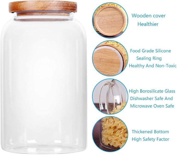 SAIOOL Modern Design Transparent Glass Food Storage Jars, 100FL OZ | 3000ml, Enlarged Thickened, Sealed Wooden Lid, Store Food, Herbs, Tea, Easy to Use and Clean - Image 4