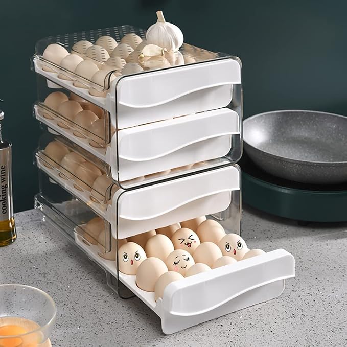 Egg Holder for Refrigerator Egg Storage Container Clear Plastic Fridge Egg Organizer with 2 Drawers 40 Grid - Image 9