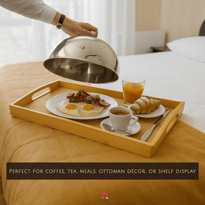 Large Bamboo Tray with Handle for Tea Lunch Dinner Butler Serving Tray Shelf Tray, 20"x13" -WOODO Collection - Image 4