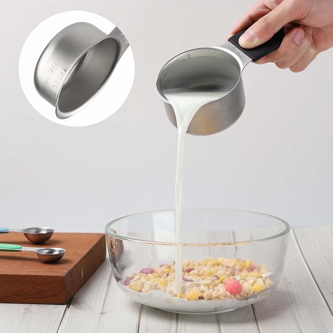 Magnetic Measuring Cups and Spoons Set Stainless Steel Measuring Cup&Spoon | 7 Stackable Measuring Cup 8 Double Sided Magnetic Measuring Spoons with 1 Leveler for Dry and Liquid Ingredients (black) - Image 5