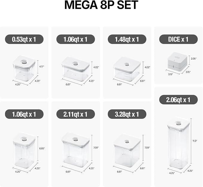 VAKUEN Premium Airtight Food Storage Containers Mega 8P/Set. Total 46.11cup, 7pcs Container and Vacuum Sealer. Smart One-Click Seal Lid, Patented Double Silicone Lining, 100% Leak Proof, BPA-FREE - Image 2