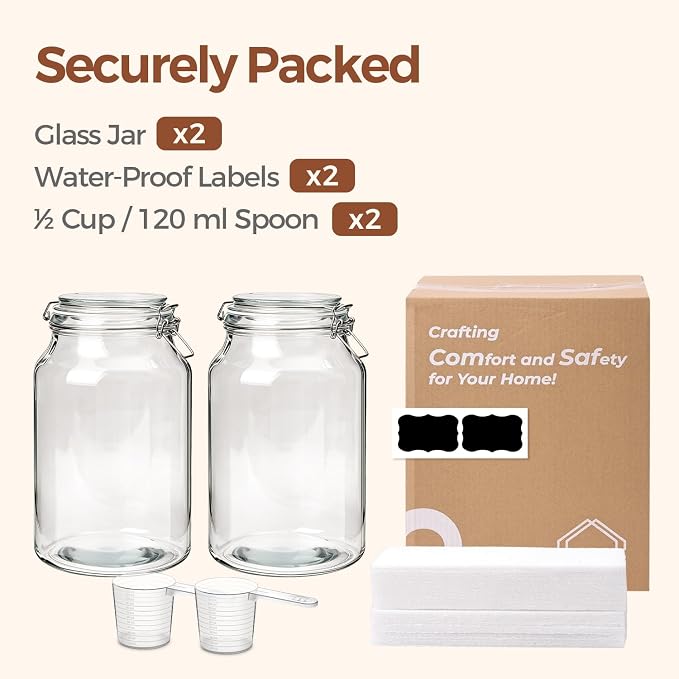 ComSaf Large Glass Jars with Airtight Lids 1.1 Gallon 2 Pack Wide Mouth | Flour sugar rice, Kombucha kimchi, Sourdough pickling, Pantry organization, Pickling fermenting, Cabinet organization - Image 8