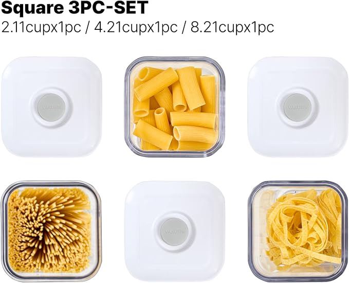 VAKUEN Premium Airtight Food Storage Containers, Square-S 3PC-SET, Smart One-Click Seal Lid, No Hinges, 100% Leak Proof, BPA-FREE, Dishwasher, Freezer & Microwave Safe - Image 8