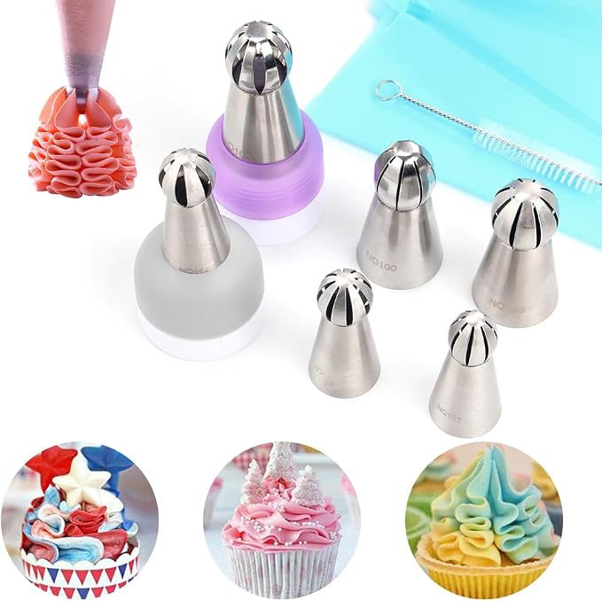 10 Pcs Stainless Steel Ball Twist Flower Icing Tips Set for Cupcakes | Ball Twist Drop Flower Piping Tips for DIY Cupcakes Bouquets, Cake Flower Decoration & Cupcakes Decorations - Image 2