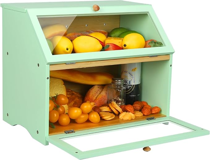 HOMEKOKO Double Layer Bread Boxes for Kitchen Countertop, Mint Green | Keeps Bread Fresh 3-4 Days, Large Capacity Fits 2+ Loaves, Suitable For Home Kitchen Food Storage Use, See-Through Window - Image 9