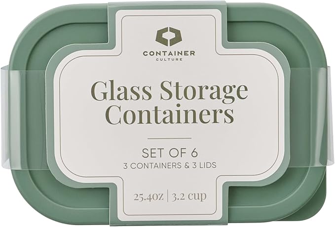Glass Food Storage Containers with Lids — 6 Piece — 24.4 oz Glass with BPA-Free Leakproof Stackable Lids — Microwave, Oven & Dishwasher Safe — Ideal for Meal Prep & More - Soft Sage - Image 3