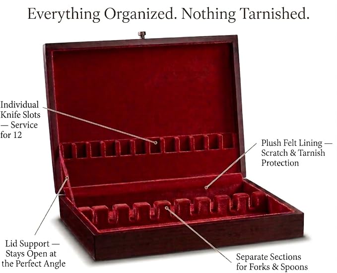 Royalty Art Silverware Storage Box, Flatware Organizer, 15x11x3 In | Flip-open cutlery case, felt lining, tarnish-free, forks knives spoons, elegant dining decor - Image 2