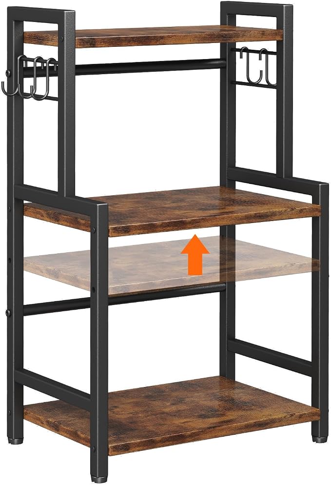 Kitchen Countertop Organizer,3 Tier Large Spice Rack Organizer with Adjustable Shelf and 5 Hooks,Wooden Counter Organizer,Space Saving Countertop Shelf Microwave Stand for Kitchen,Bathroom,Coffee Bar - Image 6