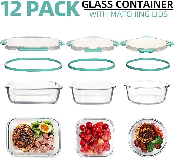 12 Pack Glass Storage Containers Transparent, Stackable Design Meal Prep Containers for Food Storage, Home, Kitchen & Pantry Organization, Microwave/Freezer/Dishwasher Safe - Image 6