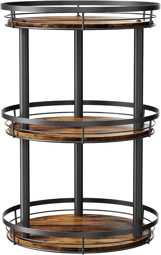 LAMU 12'' Wood Lazy Susan Spice Rack Organizer, 3 Tier Spice Organization for Cabinet, Countertop, Kitchen, Table Top, Pantry, Condiment and Seasoning Rack Organizer by YourHome-OrganizationHelper