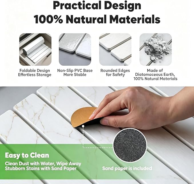 Stone Drying Mat for Kitchen Counter, Quick Diatomaceous Earth Mats for Dishes, 24"L x 16" W Super Absorbent Fast-Drying Collapsible Countertop Stone Mat (Marble Gold White, 24" x 16") - Image 4