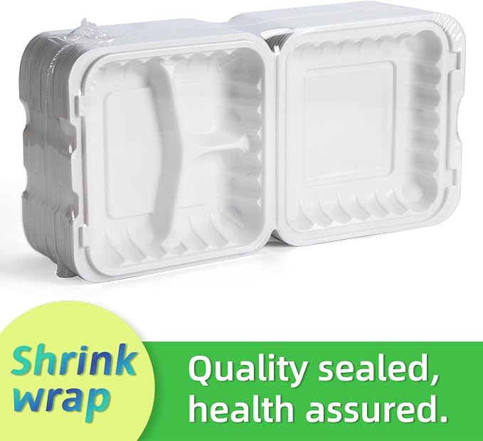 65 Pack 30oz 7.8 Inch To Go Containers - Shrink Wrapped No Pre-Wash | 3 Compartment Reusable & Sturdy | Microwave, Dishwasher and Freezer Safe Meal Prep Boxes for Leftovers, Catering & Takeout - Image 2