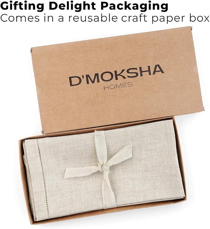 Signature Linen™ by D'Moksha Light Natural Dinner Napkins Set of 4, 20 x 20 Inch Cloth Napkins, 100% Pure Linen, Hemstitch, Machine Washable Table Napkins- Summer, Weddings, Outdoor hostings - Image 5