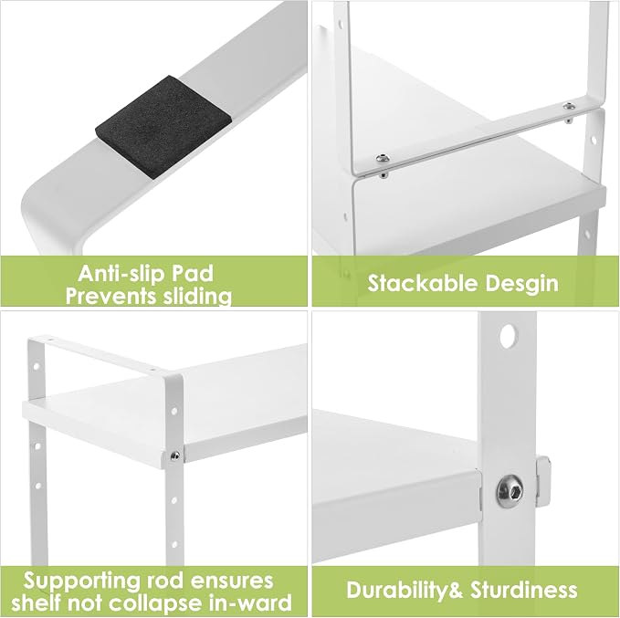 Across-Star Expandable Cabinet Shelf Organizer Rack, Stackable Kitchen Counter Storage Shelves Stand, Adjustable Height Pantry Shelf Spice Rack (White, 2 Pack) - Image 6