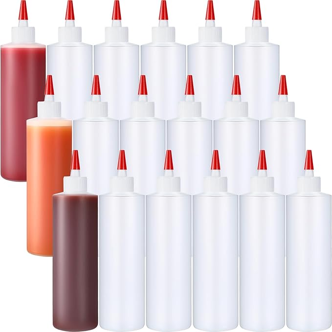 Yaomiao 18 Pack 16 oz Plastic Squeeze Bottles for Condiments Sauces Empty Leak Proof Squeeze Bottles Squirt Containers with Red Tip Cap for Ketchup, Condiments, Olive Oil, Glue by Yaomiao