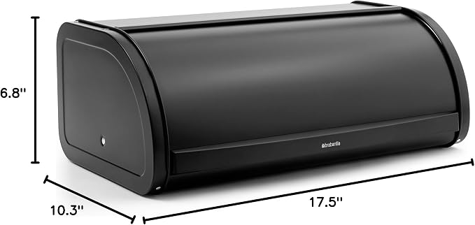 Brabantia Roll Top Bread Box | Large | Matt Black | Metal Front Opening Bread Store for Kitchen Countertop | Partly Flat Top for Extra Storage, Magnet Closing Lid | Fits 2 Loaves - Image 6