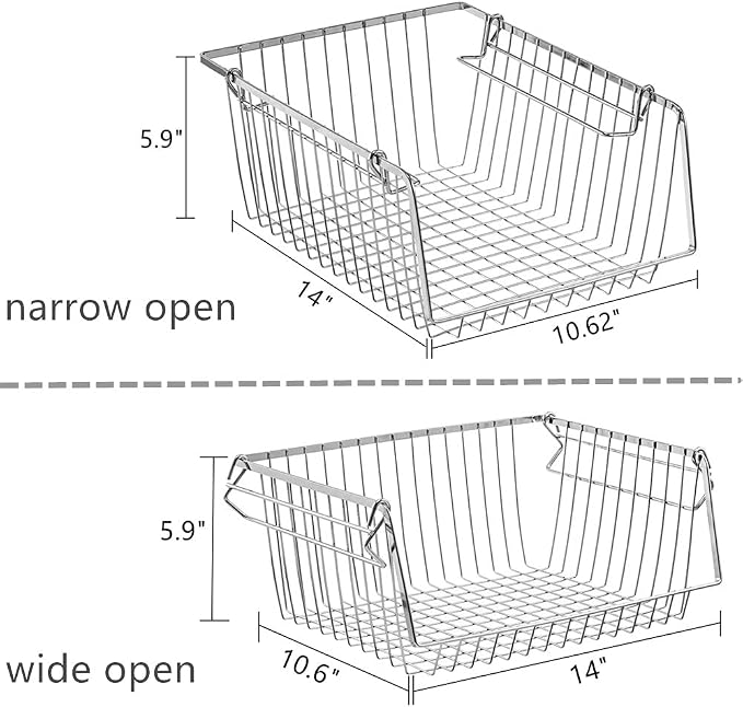 SANNO 14" Stacking Baskets Bin Wire Storage Baskets Organization Farmhouse Scoop Baksket for Pantry, Kitchen, Closets, Bathroom, Cabinets, Kitchen, Narrow, Set of 3 - Image 7
