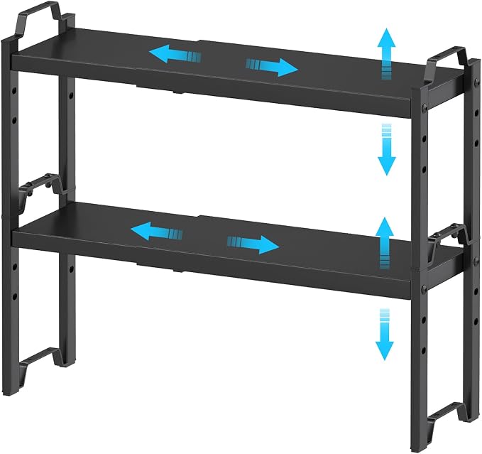 Narrow Expandable Cabinet Shelf Organizer 5.51" Width, Kitchen Counter Storage Shelves Spice Racks, Small Cupboard Countertop Tabletop Shelves Organizers, Expandable Adjustable Stackable, Load 30LBS by X-cosrack