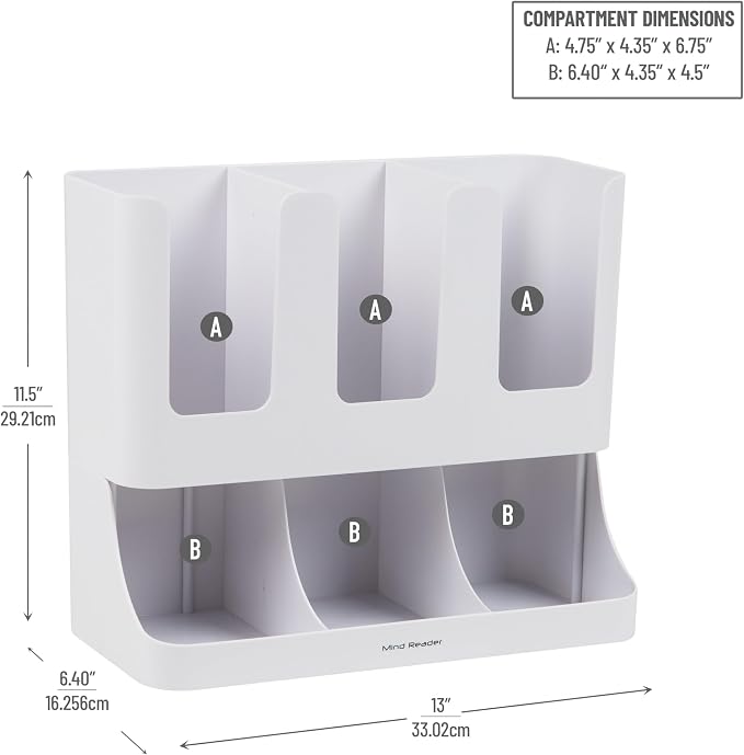 Mind Reader 6 Compartment Upright Breakroom Coffee Condiment and Cup Storage Organizer, White (Pack of 4) - Image 3