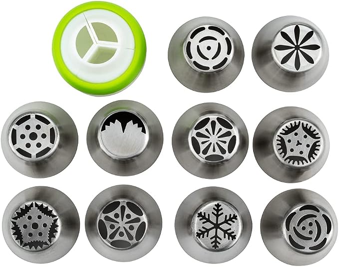 Pastry Tek Russian Piping Tips Set, 21 Piece Durable Cake Decorating Kit - 10 Piping Tips, 10 Piping Bags, Stainless Steel Piping Bags And Tips Set, 1 Tri-Color Coupler, - Restaurantware - Image 6