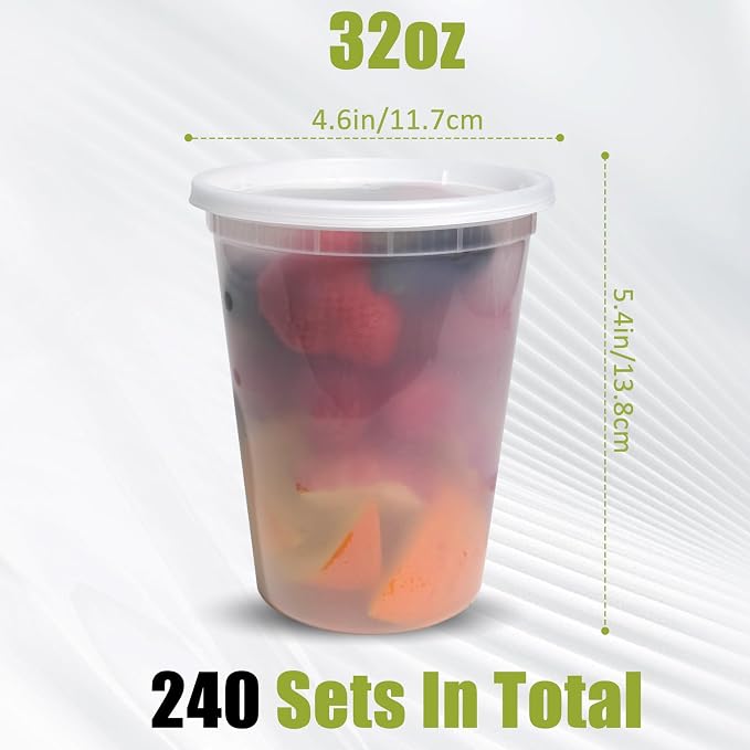 EASYTRIP [240 sets] 32oz Deli Containers with Lids，Food Storage Container with airtight lid，Plastic Soup Containers with Lids Meal Prep/BPA Free/Freezer Safe/Dishwasher Safe/Microwave Safe/Stackable - Image 2