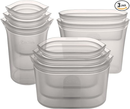 Zip Top Reusable Food Storage Containers Full Set of 8 Gray – Platinum Silicone Cups, Dishes & Bags – Microwave, Dishwasher & Freezer Safe – Made in USA, BPA-Free by ZipTop